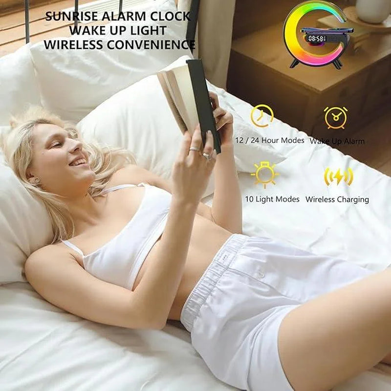 RGB Night Light Lamp Multifunction Multifunctional Wireless Speaker Alarm Clock Speaker Wireless Charger Station for Iphone