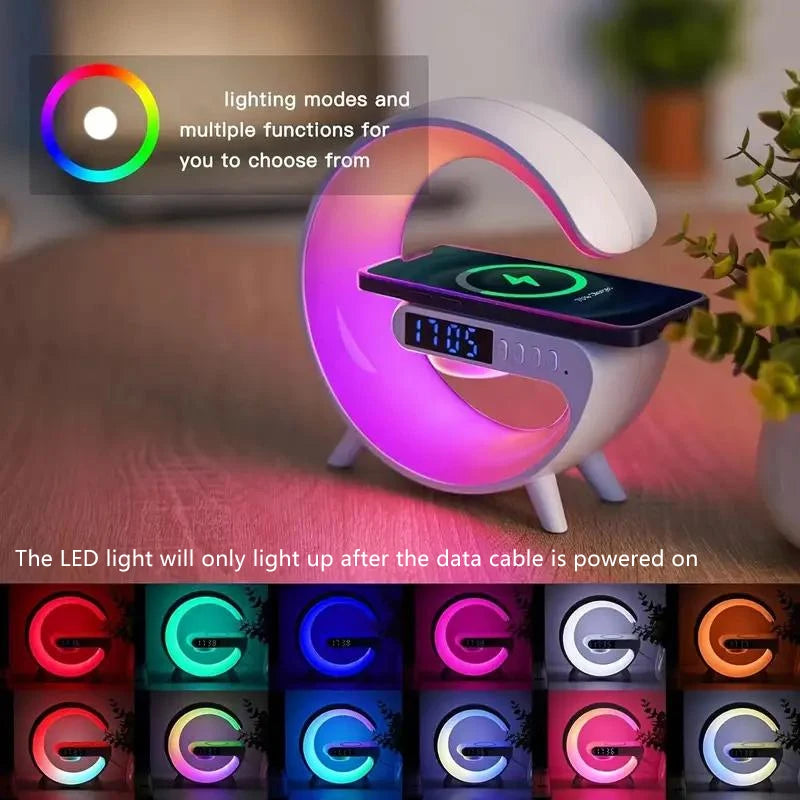 RGB Night Light Lamp Multifunction Multifunctional Wireless Speaker Alarm Clock Speaker Wireless Charger Station for Iphone
