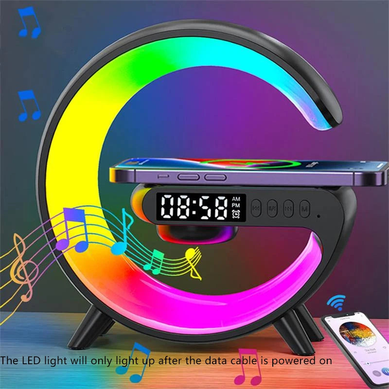 RGB Night Light Lamp Multifunction Multifunctional Wireless Speaker Alarm Clock Speaker Wireless Charger Station for Iphone