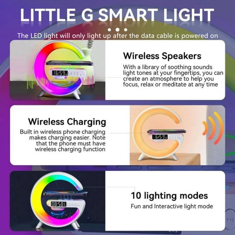 RGB Night Light Lamp Multifunction Multifunctional Wireless Speaker Alarm Clock Speaker Wireless Charger Station for Iphone