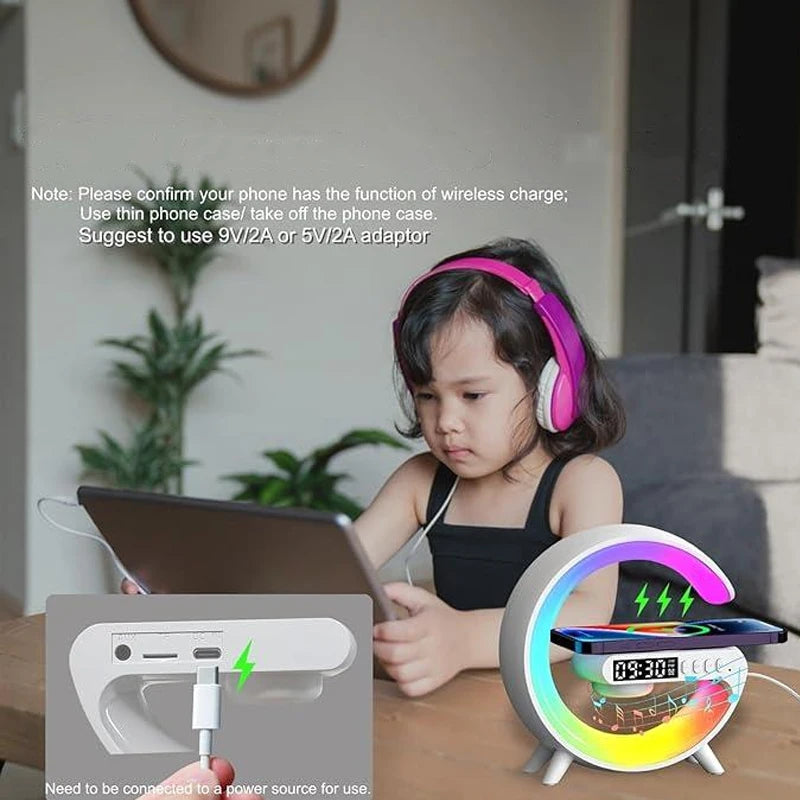 RGB Night Light Lamp Multifunction Multifunctional Wireless Speaker Alarm Clock Speaker Wireless Charger Station for Iphone